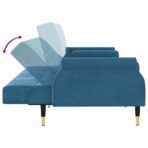 Schlafsofa mit Kissen Blau Samt – Bild 9
