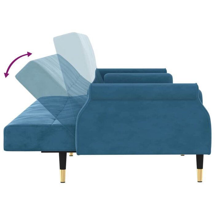 Schlafsofa mit Kissen Blau Samt – Bild 9