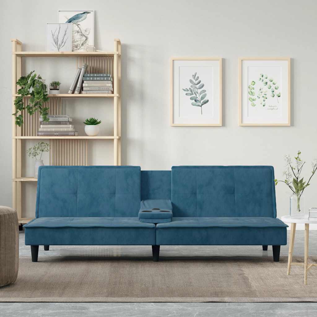 351919_1.jpg Schlafsofa mit Getränkehaltern Blau Samt – Bild 1