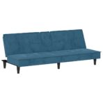 Schlafsofa mit Getränkehaltern Blau Samt – Bild 4