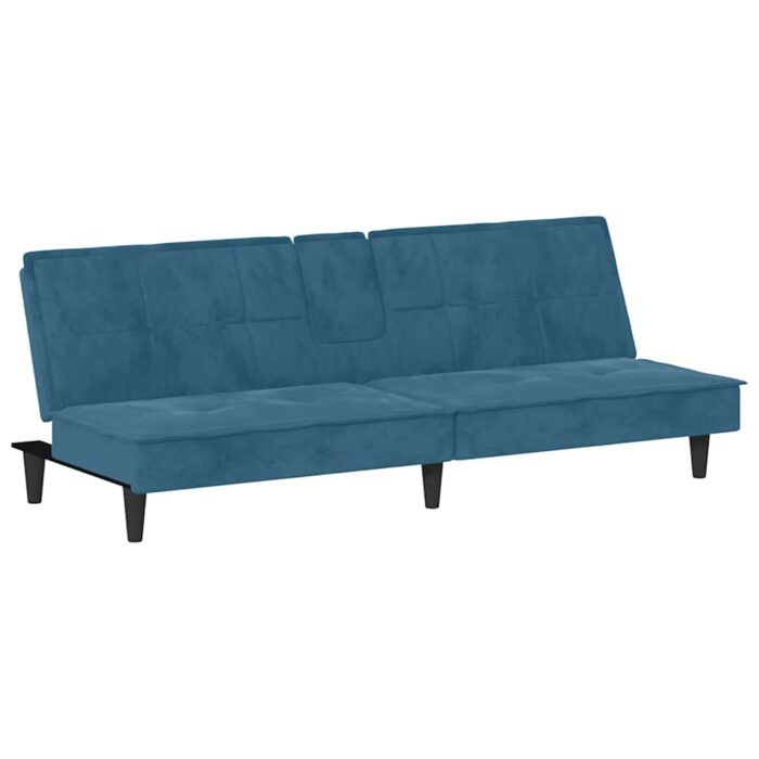 Schlafsofa mit Getränkehaltern Blau Samt – Bild 4