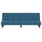 Schlafsofa mit Getränkehaltern Blau Samt – Bild 5