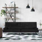 Schlafsofa mit Getränkehaltern Schwarz Kunstleder