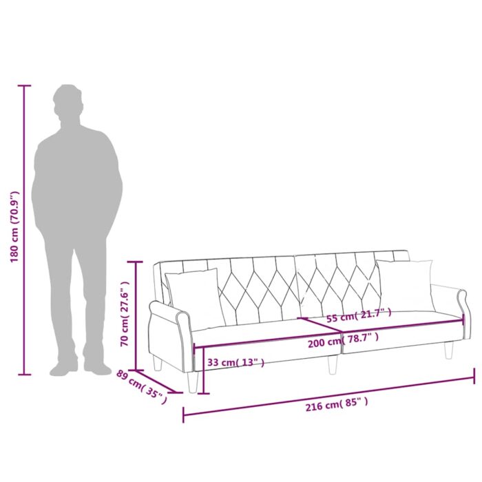 Schlafsofa mit Armlehnen Hellgrau Samt – Bild 13