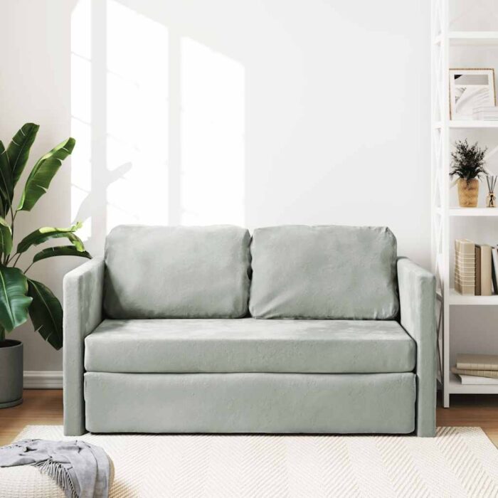 Bodensofa mit Schlaffunktion Hellgrau 122x204x55 cm Samt – Bild 3