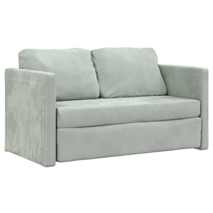 Bodensofa mit Schlaffunktion Hellgrau 122x204x55 cm Samt – Bild 4