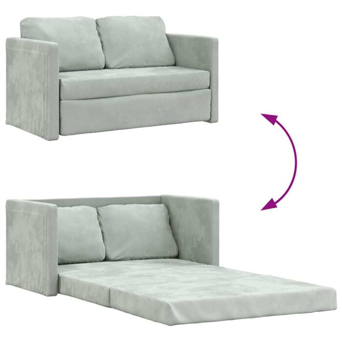 Bodensofa mit Schlaffunktion Hellgrau 122x204x55 cm Samt – Bild 8