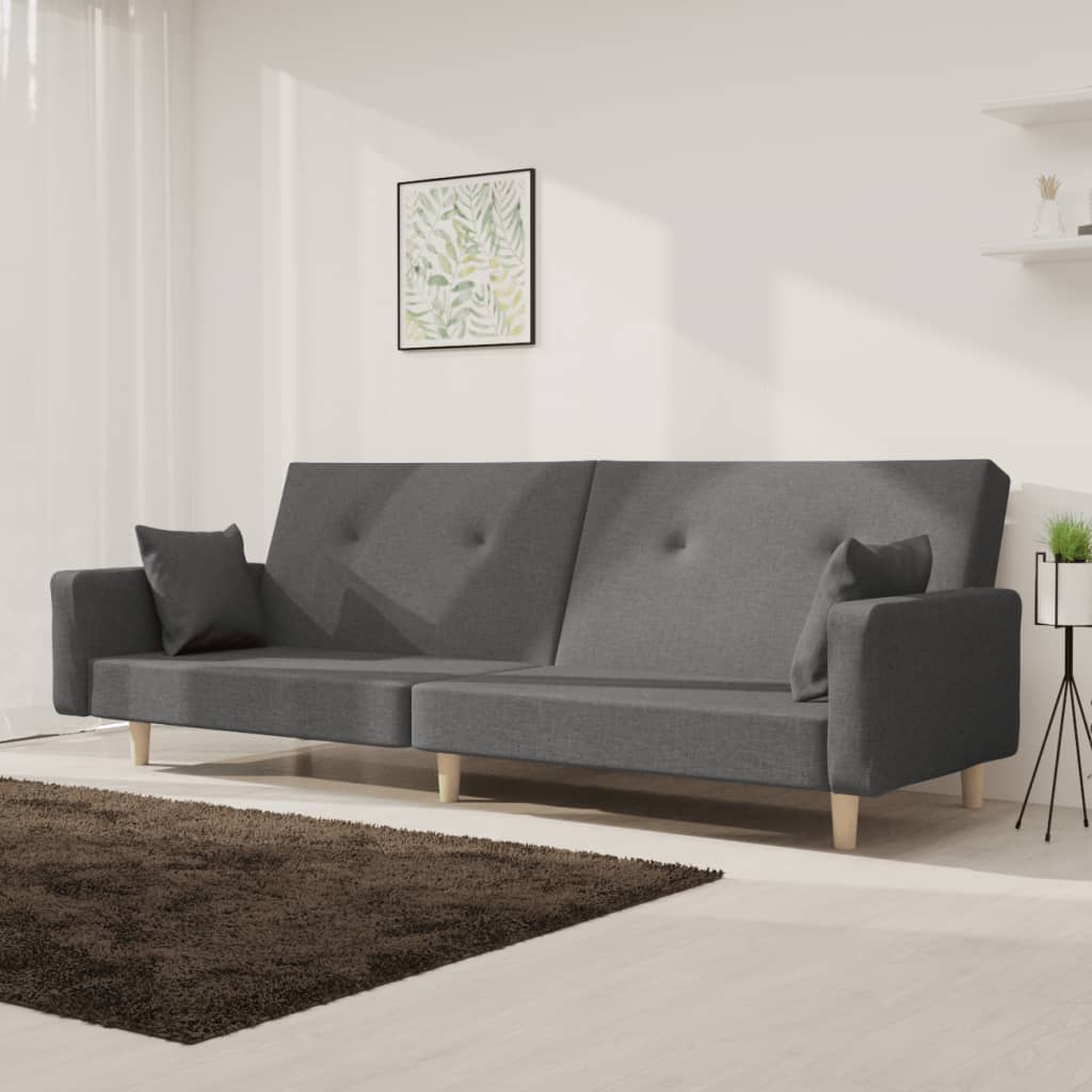 375741_1.jpg Schlafsofa 2-Sitzer mit 2 Kissen Hellgrau Stoff – Bild 1