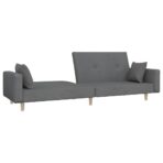 Schlafsofa 2-Sitzer mit 2 Kissen Hellgrau Stoff – Bild 4