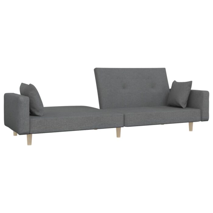 Schlafsofa 2-Sitzer mit 2 Kissen Hellgrau Stoff – Bild 4