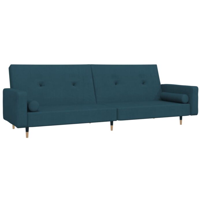 Schlafsofa 2-Sitzer mit 2 Kissen Blau Samt – Bild 2