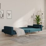 Schlafsofa 2-Sitzer mit 2 Kissen Blau Samt – Bild 3