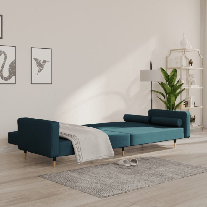 Schlafsofa 2-Sitzer mit 2 Kissen Blau Samt – Bild 3