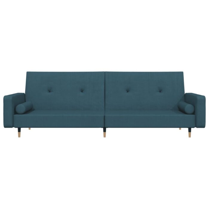 Schlafsofa 2-Sitzer mit 2 Kissen Blau Samt – Bild 4