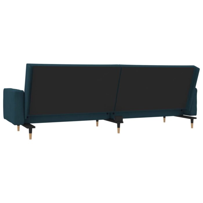 Schlafsofa 2-Sitzer mit 2 Kissen Blau Samt – Bild 7