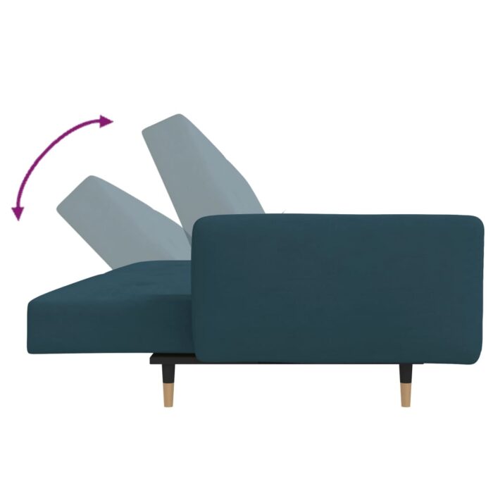 Schlafsofa 2-Sitzer mit 2 Kissen Blau Samt – Bild 8