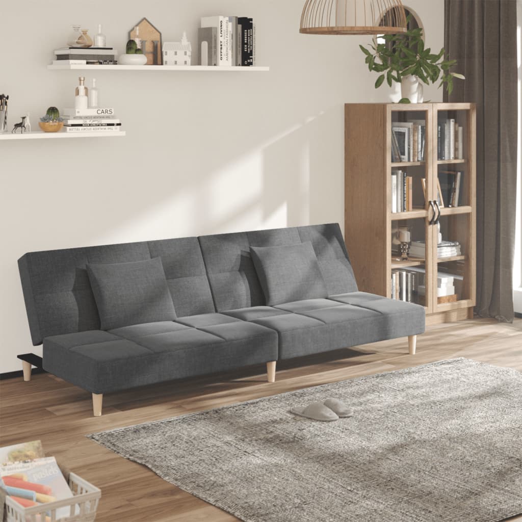 375792_1.jpg Schlafsofa 2-Sitzer mit 2 Kissen Hellgrau Stoff – Bild 1