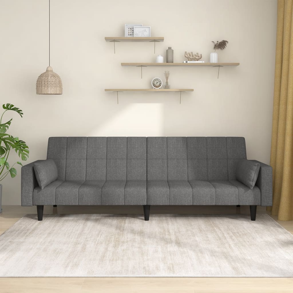375833_1.jpg Schlafsofa 2-Sitzer mit 2 Kissen Hellgrau Stoff – Bild 1