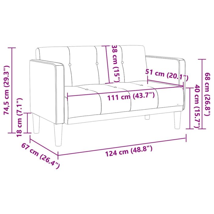 Zweisitzer-Sofa Blau 111 cm Samt – Bild 8