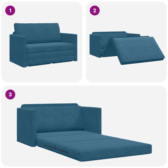Schlafsofa 110cm Blau Samt – Bild 11