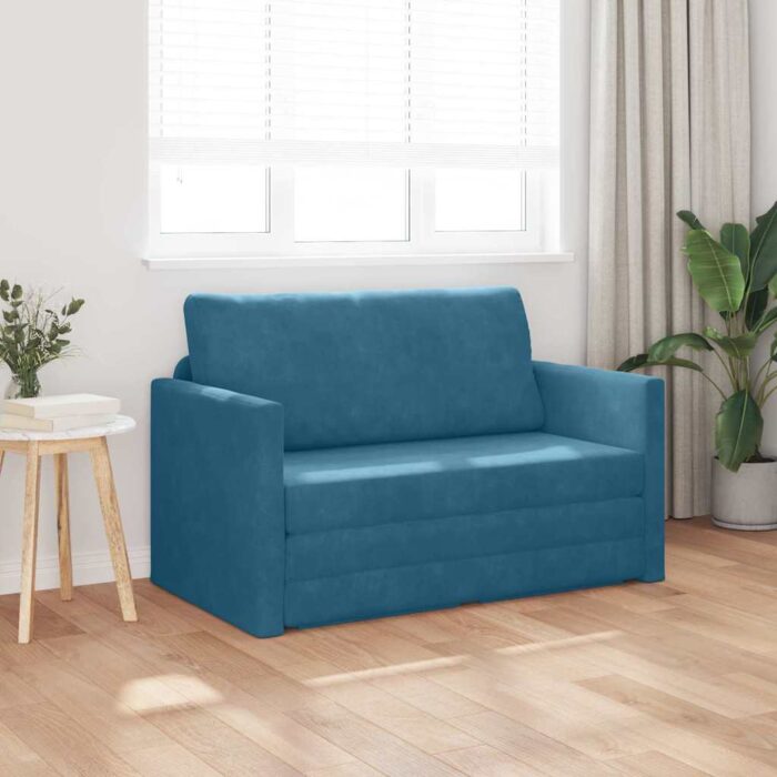 Schlafsofa 110cm Blau Samt – Bild 3