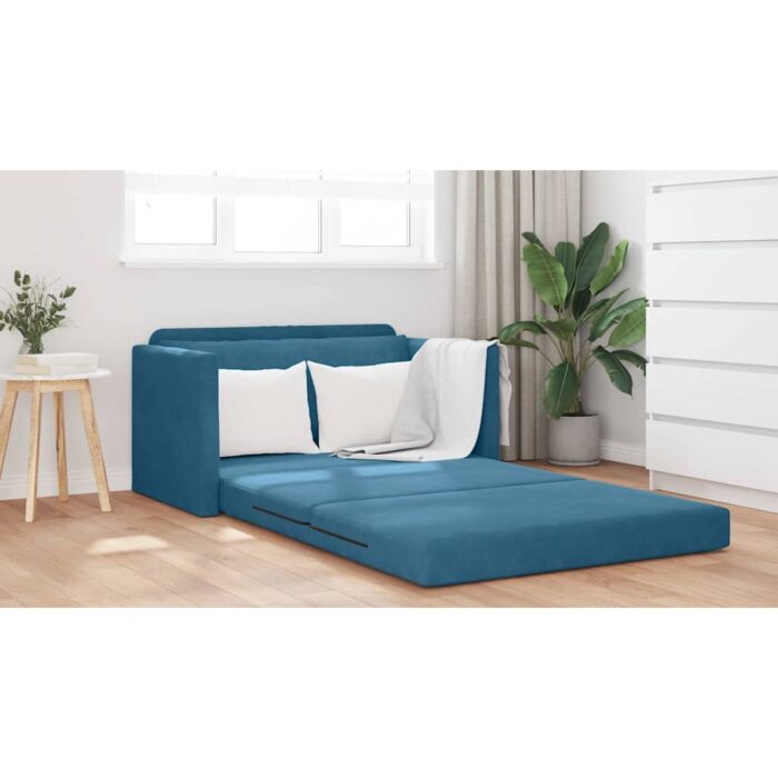 Schlafsofa 110cm Blau Samt – Bild 4