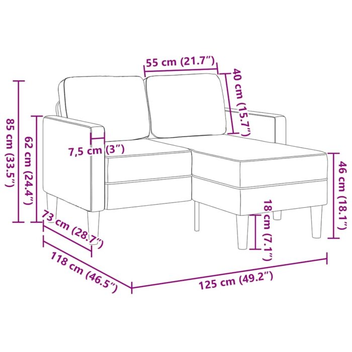 2-Sitzer-Sofa mit Chaiselongue L-förmig Schwarz 125 cm Kunstleder – Bild 9