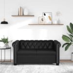 Chesterfield-Sofa 2-Sitzer Kunstleder Schwarz