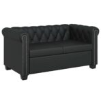 Chesterfield-Sofa 2-Sitzer Kunstleder Schwarz – Bild 2