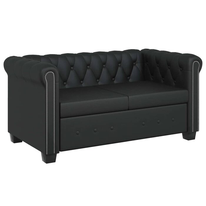 Chesterfield-Sofa 2-Sitzer Kunstleder Schwarz – Bild 2