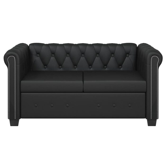 Chesterfield-Sofa 2-Sitzer Kunstleder Schwarz – Bild 3