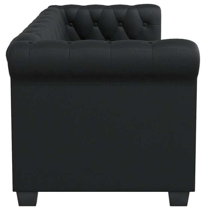 Chesterfield-Sofa 2-Sitzer Kunstleder Schwarz – Bild 4