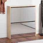Schuhschrank mit 2 Fächern Spiegel Eiche-Optik 63x17x67 cm