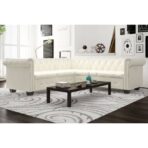 Chesterfield-Ecksofa 5-Sitzer Kunstleder Weiss