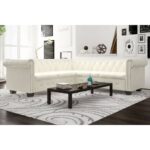 Chesterfield-Ecksofa 5-Sitzer Kunstleder Weiss