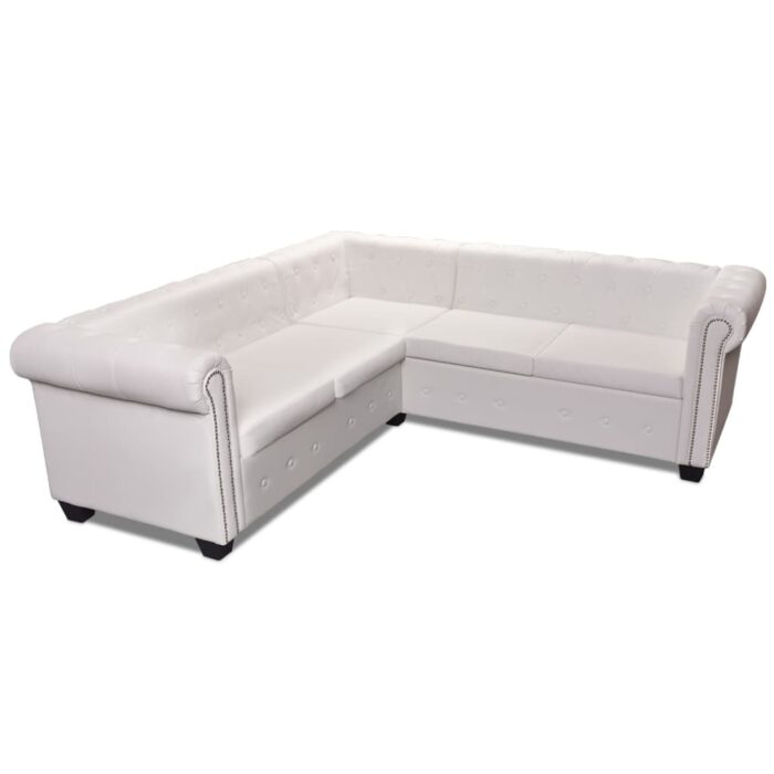 Chesterfield-Ecksofa 5-Sitzer Kunstleder Weiss – Bild 2