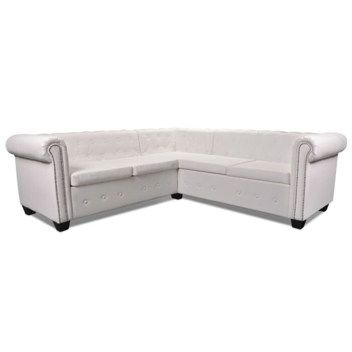 Chesterfield-Ecksofa 5-Sitzer Kunstleder Weiss – Bild 4