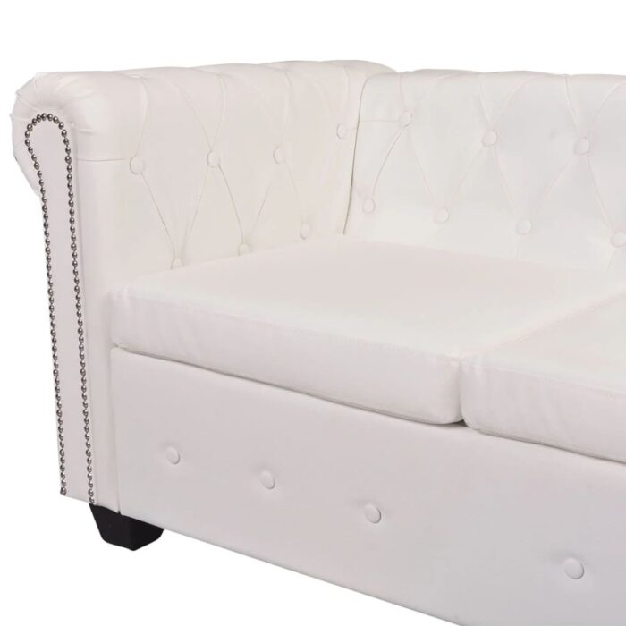 Chesterfield-Ecksofa 5-Sitzer Kunstleder Weiss – Bild 5