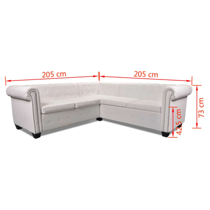 Chesterfield-Ecksofa 5-Sitzer Kunstleder Weiss – Bild 7