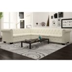 Chesterfield-Ecksofa 6-Sitzer Kunstleder Weiss
