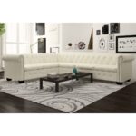 Chesterfield-Ecksofa 6-Sitzer Kunstleder Weiss