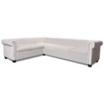 Chesterfield-Ecksofa 6-Sitzer Kunstleder Weiss – Bild 3