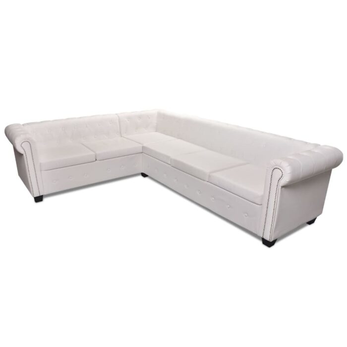 Chesterfield-Ecksofa 6-Sitzer Kunstleder Weiss – Bild 4