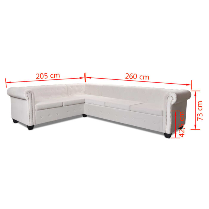 Chesterfield-Ecksofa 6-Sitzer Kunstleder Weiss – Bild 7