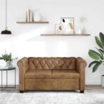 Chesterfield-Sofa 2-Sitzer Kunstleder Braun