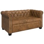 Chesterfield-Sofa 2-Sitzer Kunstleder Braun – Bild 2