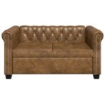 Chesterfield-Sofa 2-Sitzer Kunstleder Braun – Bild 3