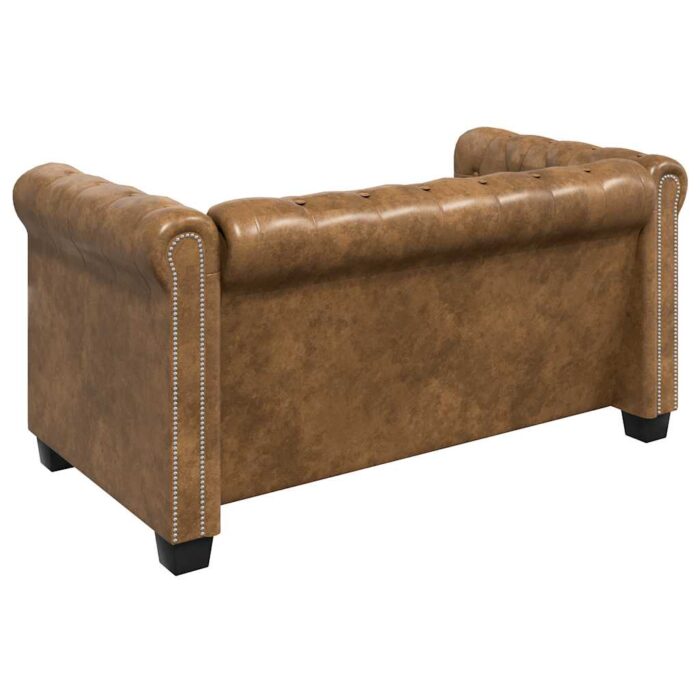 Chesterfield-Sofa 2-Sitzer Kunstleder Braun – Bild 5