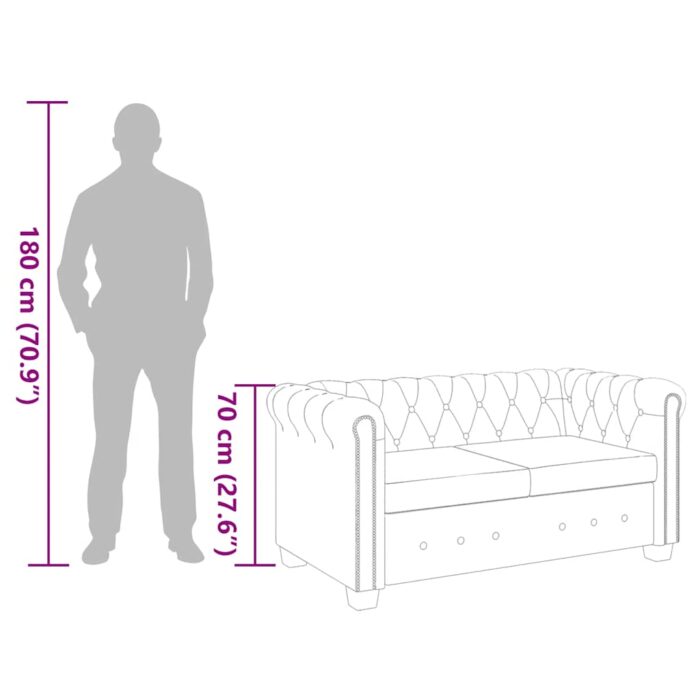 Chesterfield-Sofa 2-Sitzer Kunstleder Braun – Bild 9