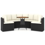 7-tlg. Garten-Sofagarnitur mit Auflagen Poly Rattan Schwarz – Bild 3